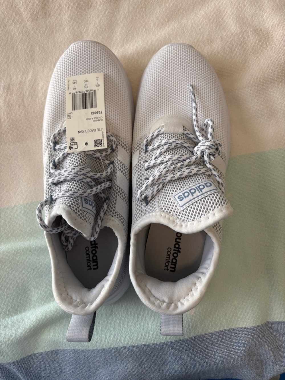 adidas Womens White and Gray Mesh Cloudfoam Sneakers
